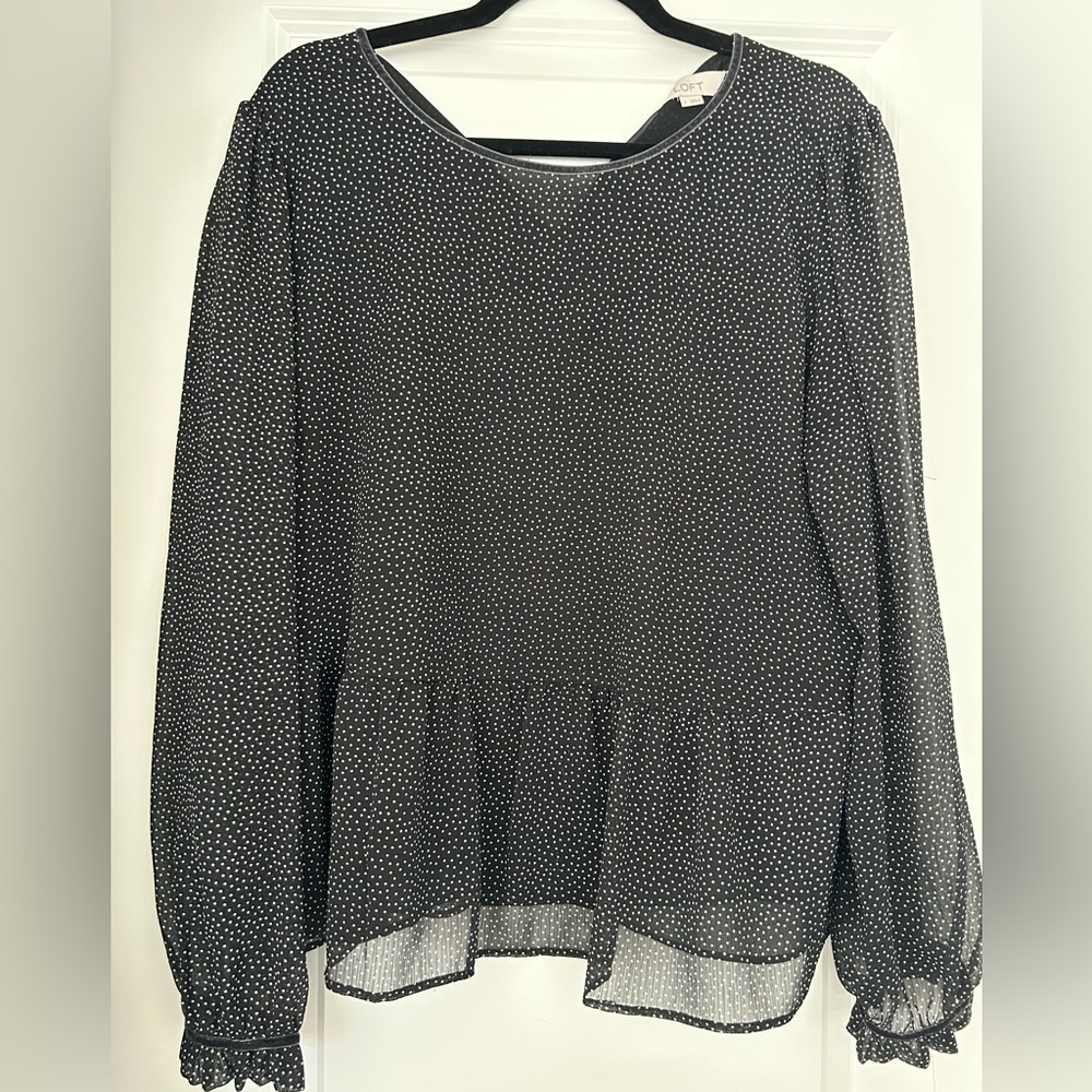 LOFT black polka dot peplum blouse